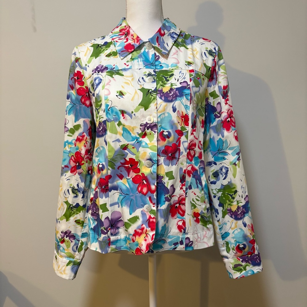 Women’s Appleseed’s Floral Stretch Jacket Blazer Shirt Medium Spring Garden